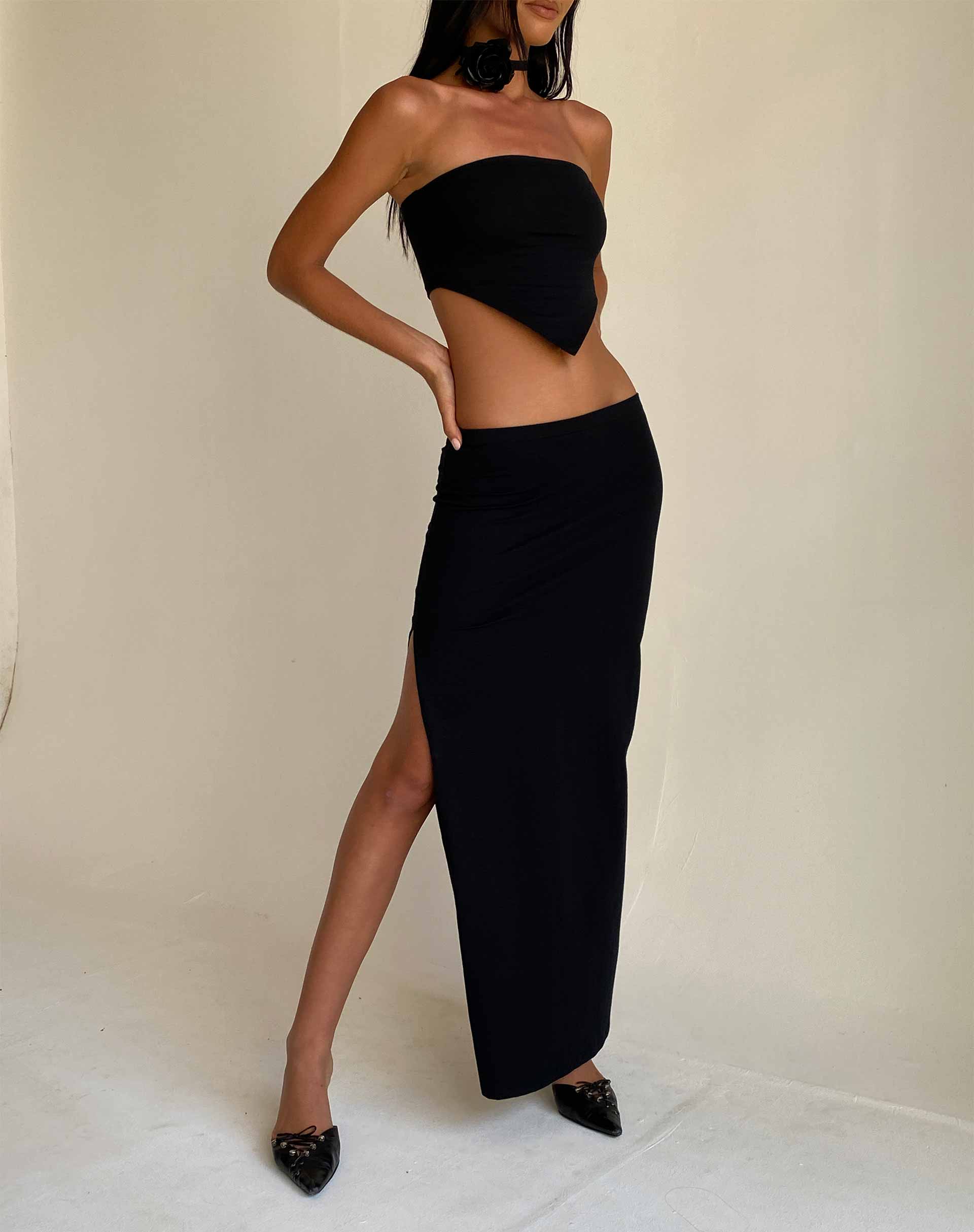 immagine di Stusie Split Hem Maxi Skirt in nero