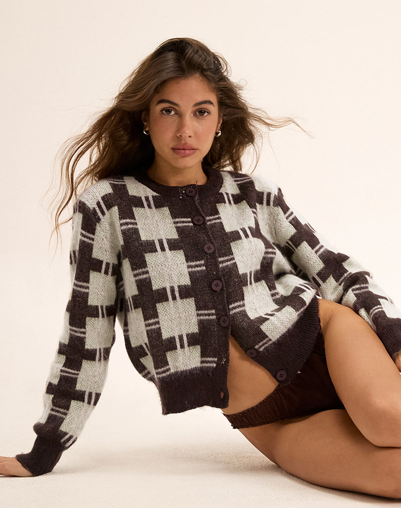 Cardigan di Anzio in maglia a quadri marrone