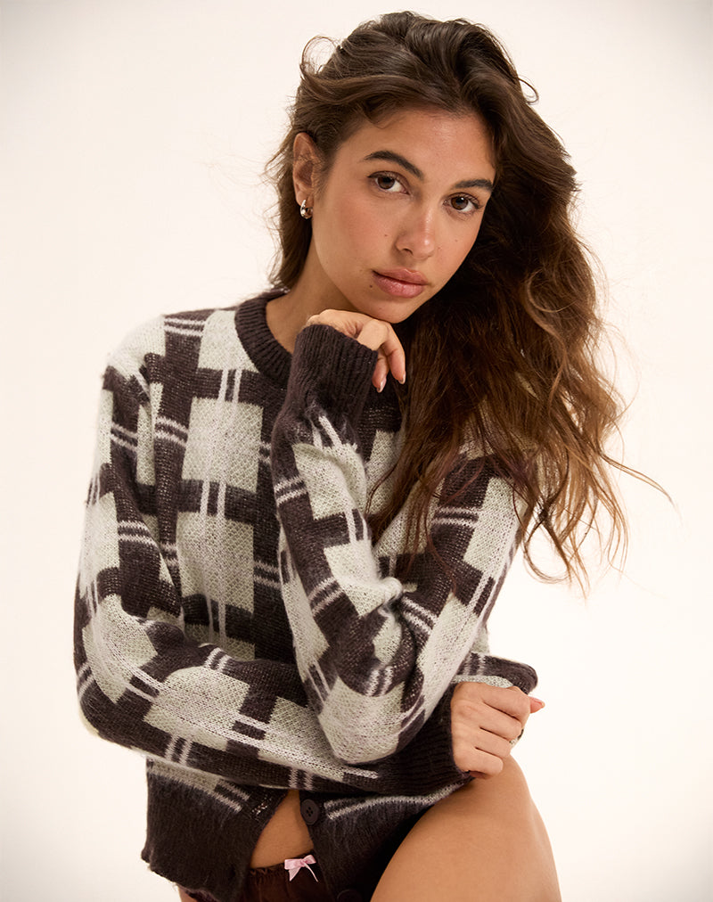 Cardigan di Anzio in maglia a quadri marrone