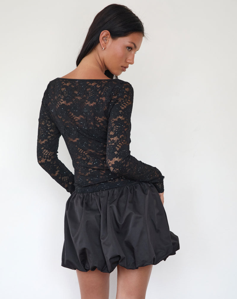 Immagine di Lainey Top sfoderato a maniche lunghe in pizzo nero con lustrini