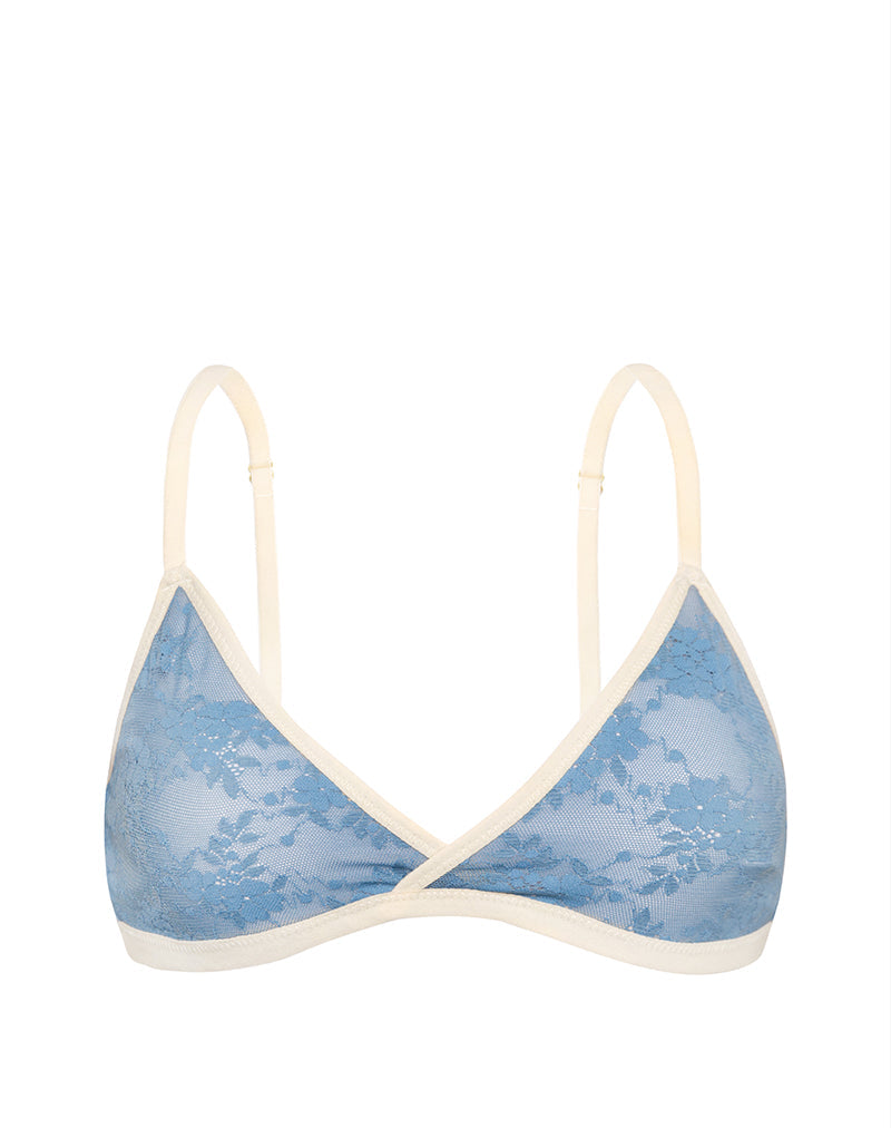 Immagine del reggiseno Lakara in rete blu con bordatura avorio