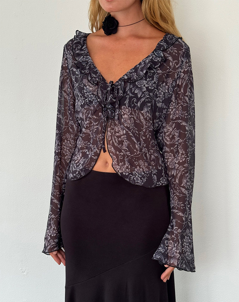 Cardigan Lakota con stampa barocca nera