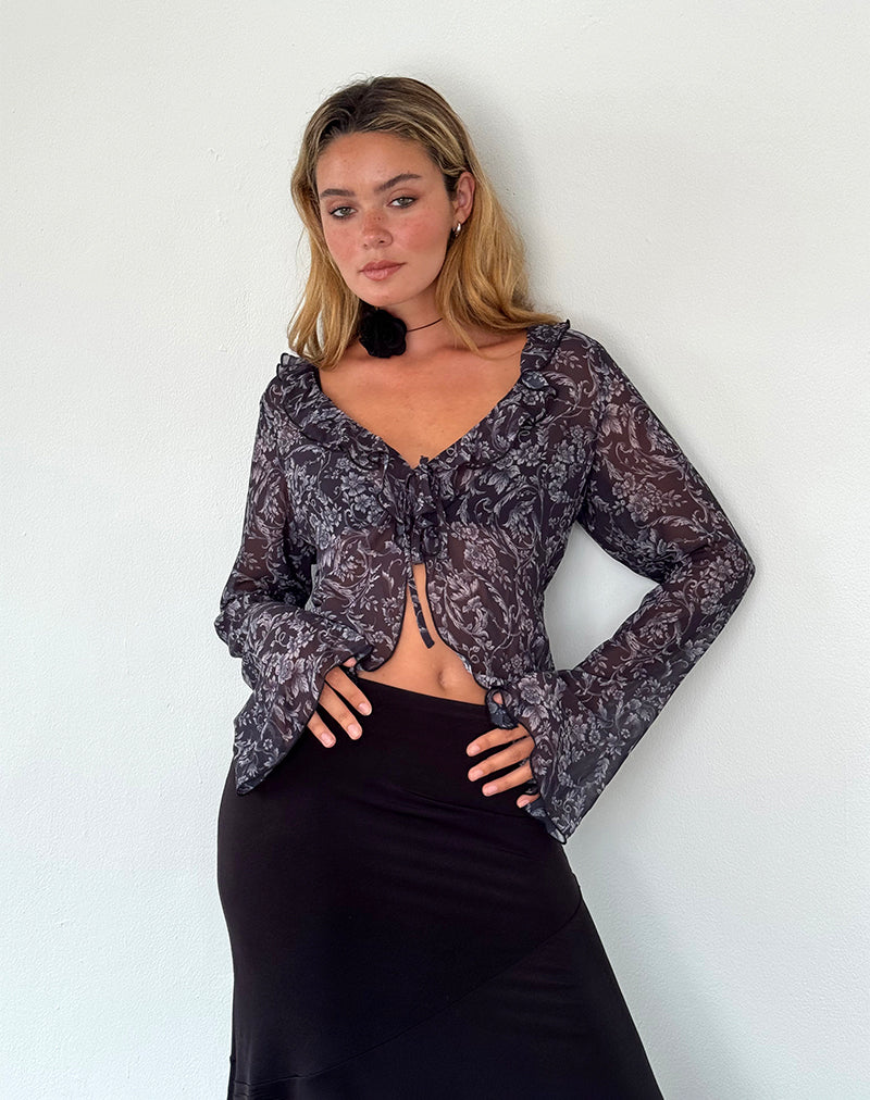 Cardigan Lakota con stampa barocca nera