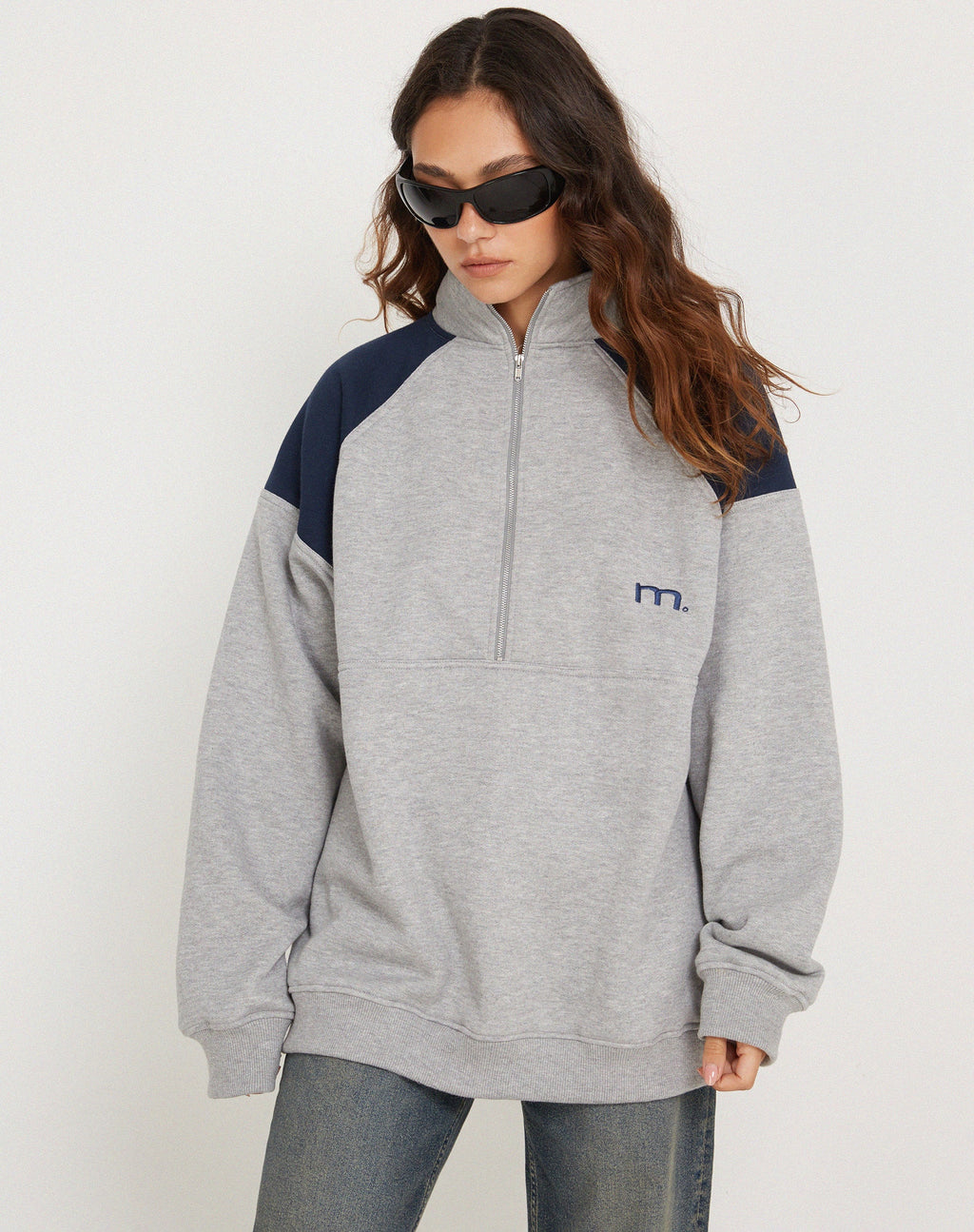 Felpa Laksa in grigio e marlé navy