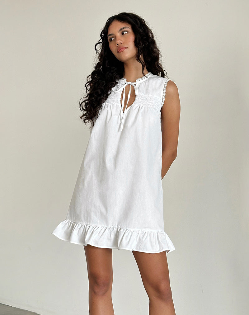 Lalita Babydoll Mini Dress in Popeline Bianco