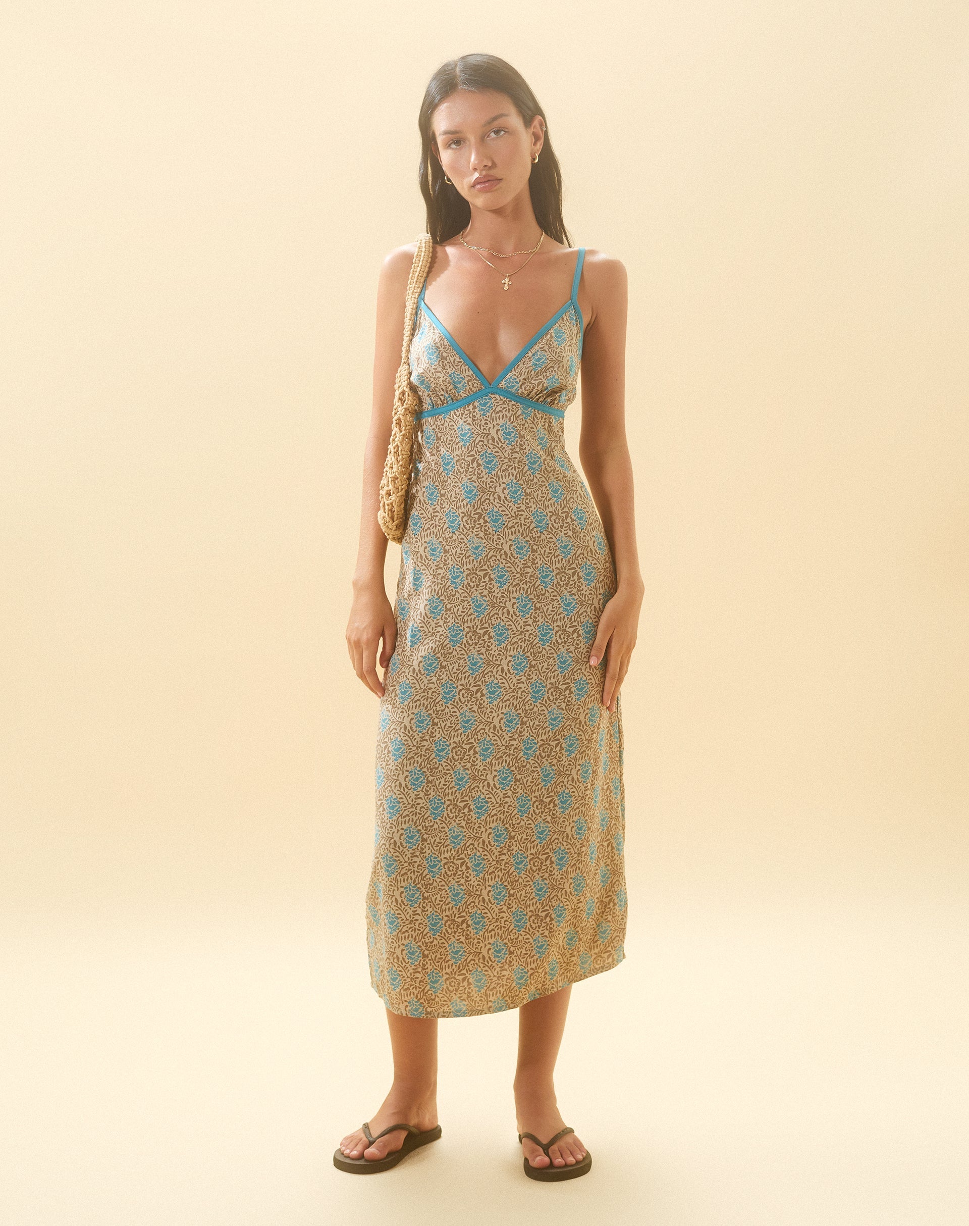 immagine di Lalu Midi Dress in Bohemian Batik Blu Marrone