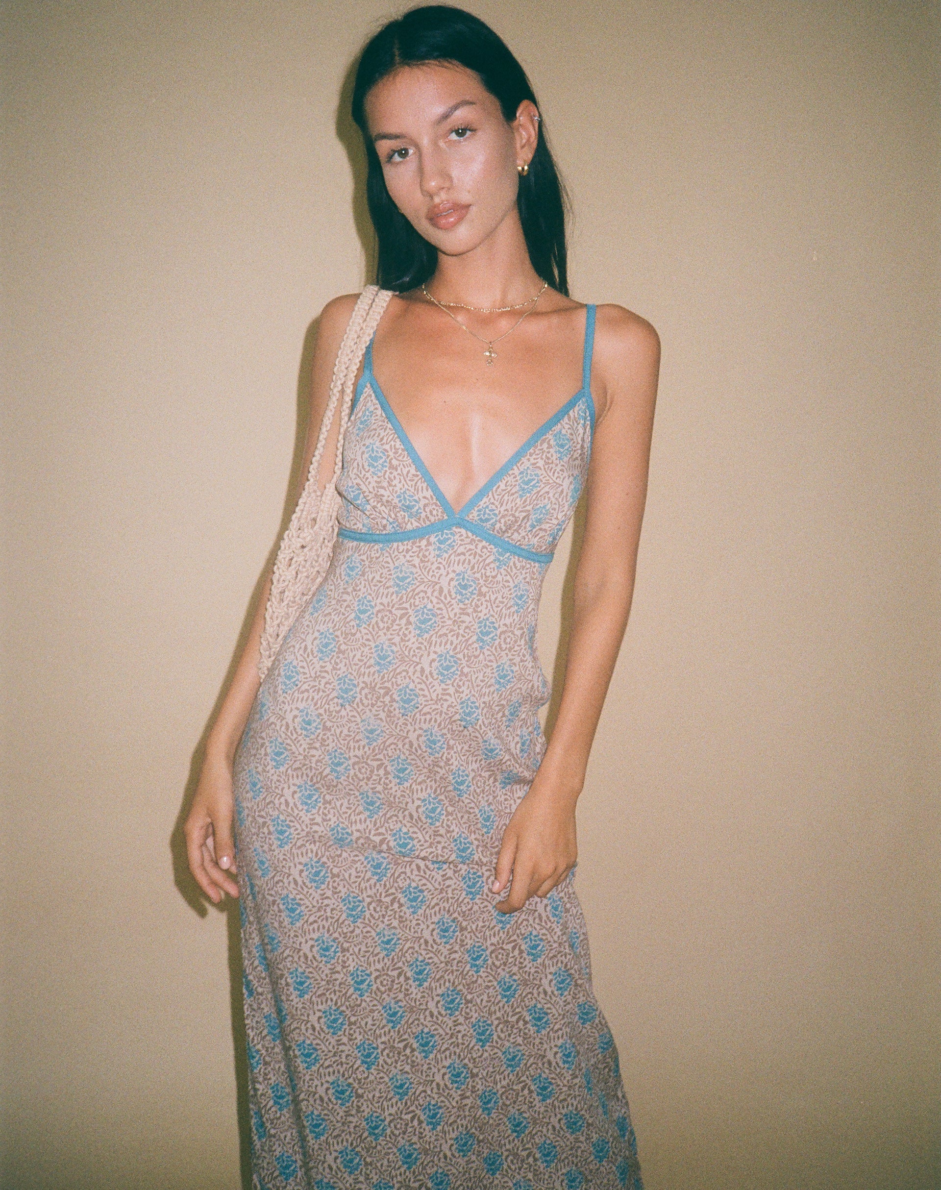immagine di Lalu Midi Dress in Bohemian Batik Blu Marrone