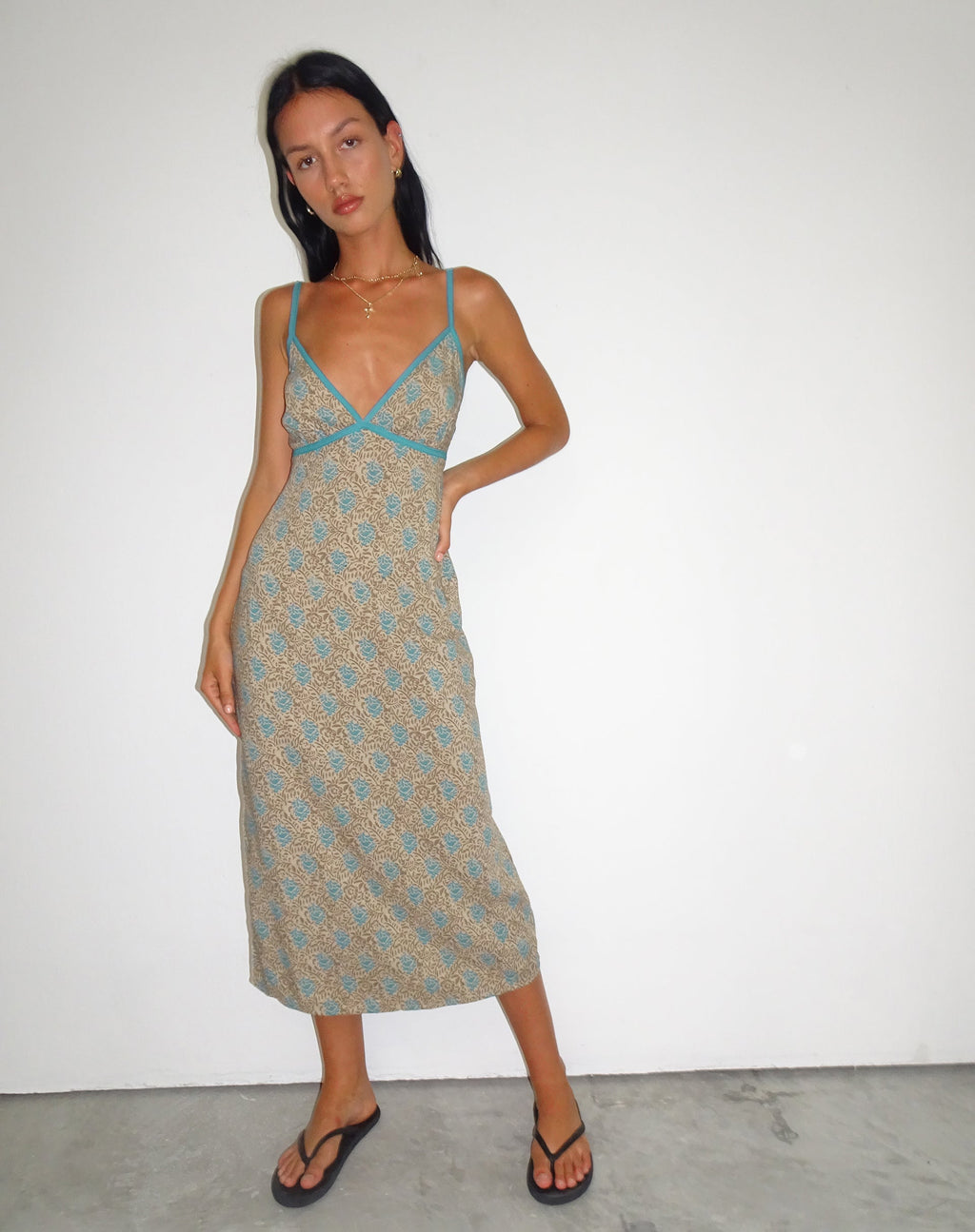 Vestito midi Lalu in batik boemo blu e marrone