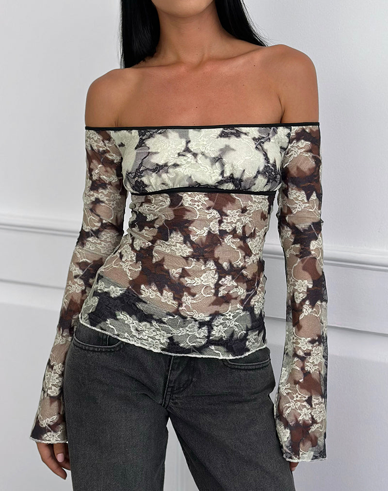 Immagine del top Laluna in Silhouette Leaf Ivory Black