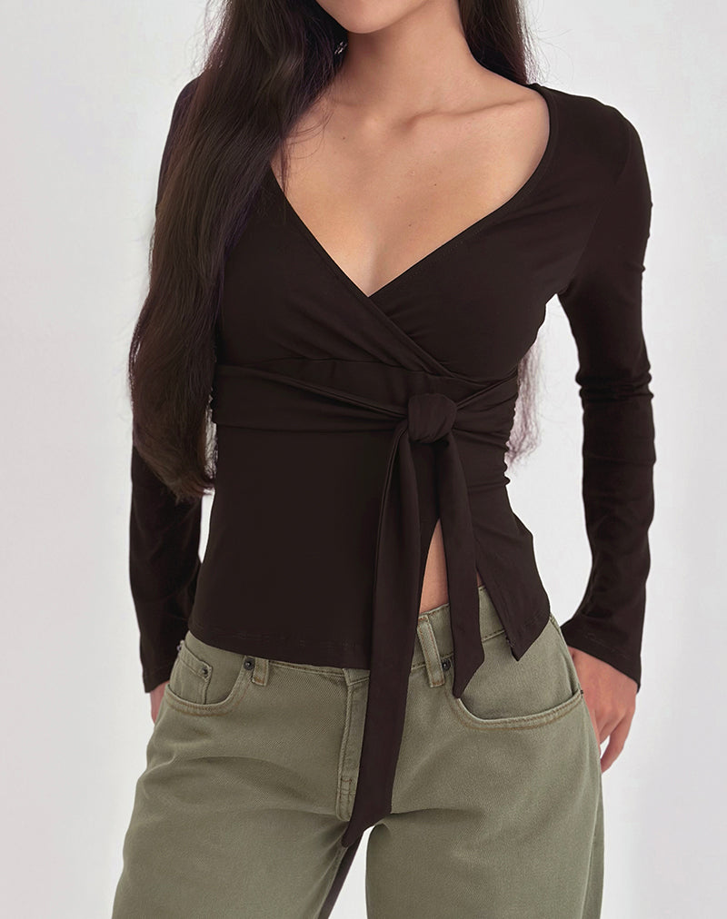 Image of Lamae Wrap Top in Bitter Chocolate