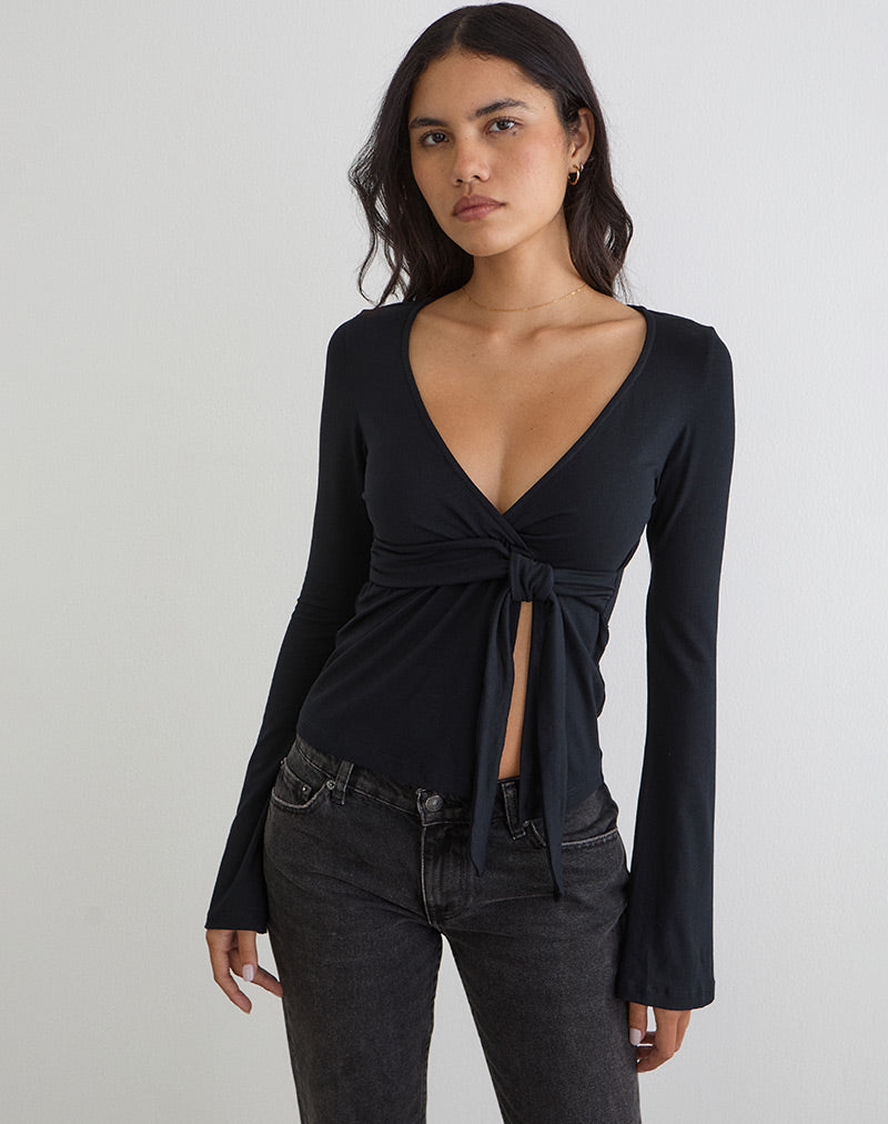 Image of Lamae Wrap Top in Black