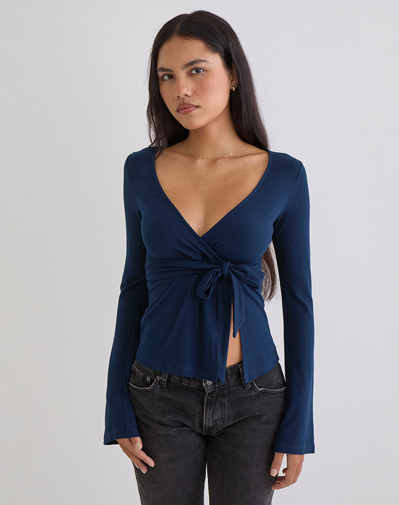 Top avvolgente Lamae in blu navy