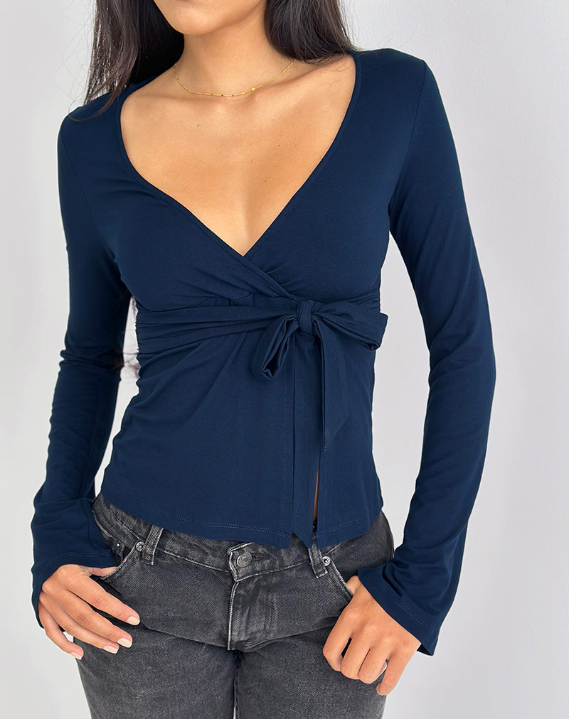 Top avvolgente Lamae in blu navy