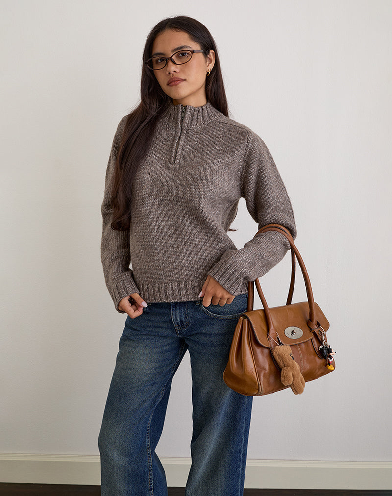 Immagine di Lamara Quater Zip Jumper in marrone scuro Marl