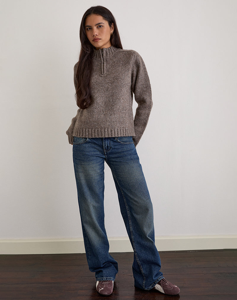 Immagine di Lamara Quater Zip Jumper in marrone scuro Marl