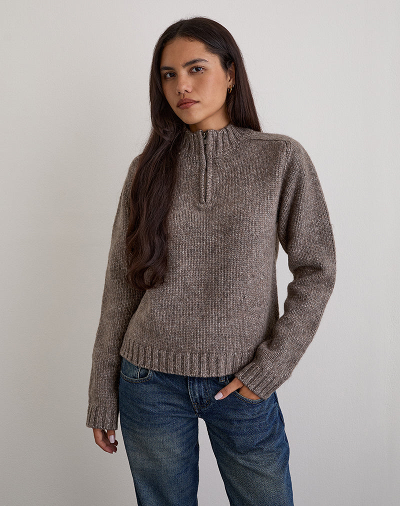 Immagine di Lamara Quater Zip Jumper in marrone scuro Marl