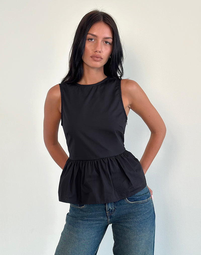 Lanzo - Top con laccetti in popeline nero