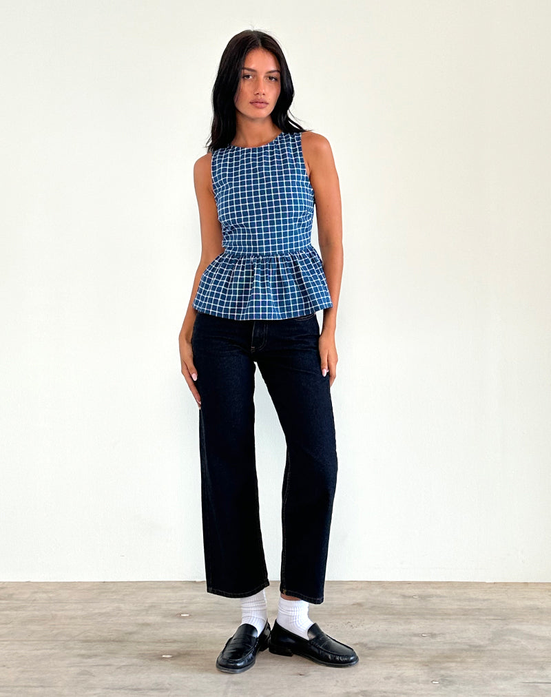 Immagine di Lanzo Tie Back Top in Popeline Navy Tartan