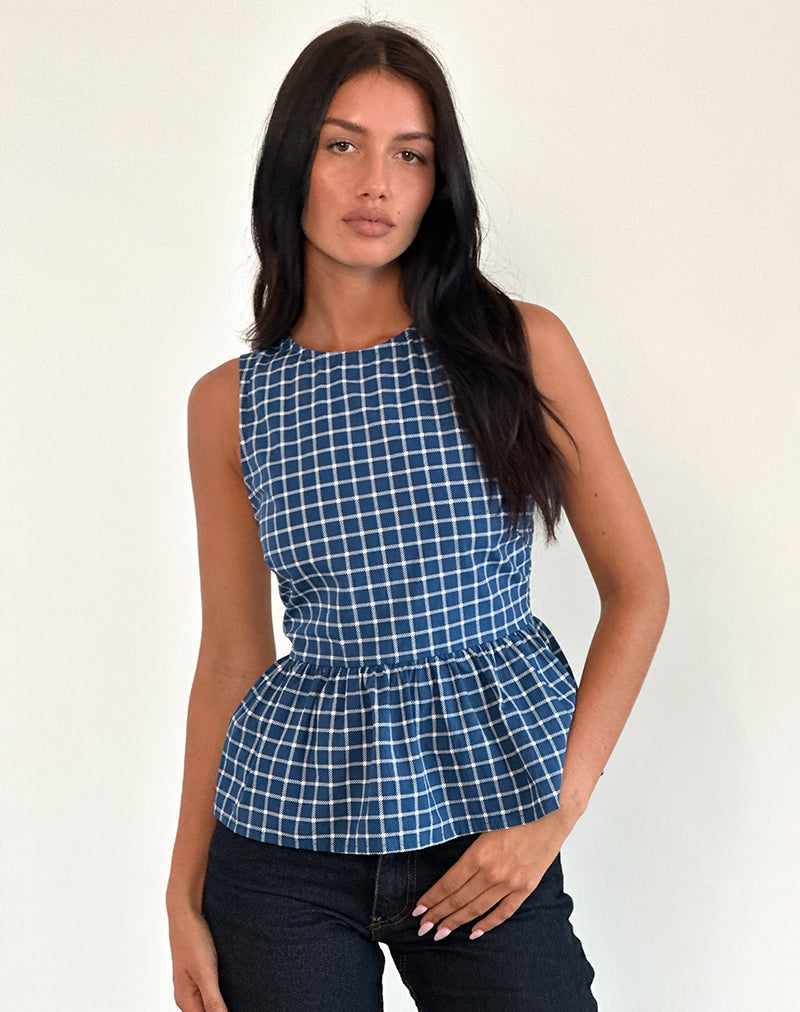 Immagine di Lanzo Tie Back Top in Popeline Navy Tartan