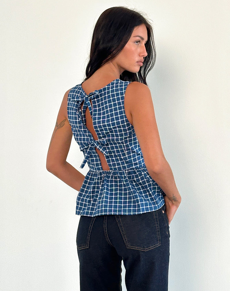 Immagine di Lanzo Tie Back Top in Popeline Navy Tartan