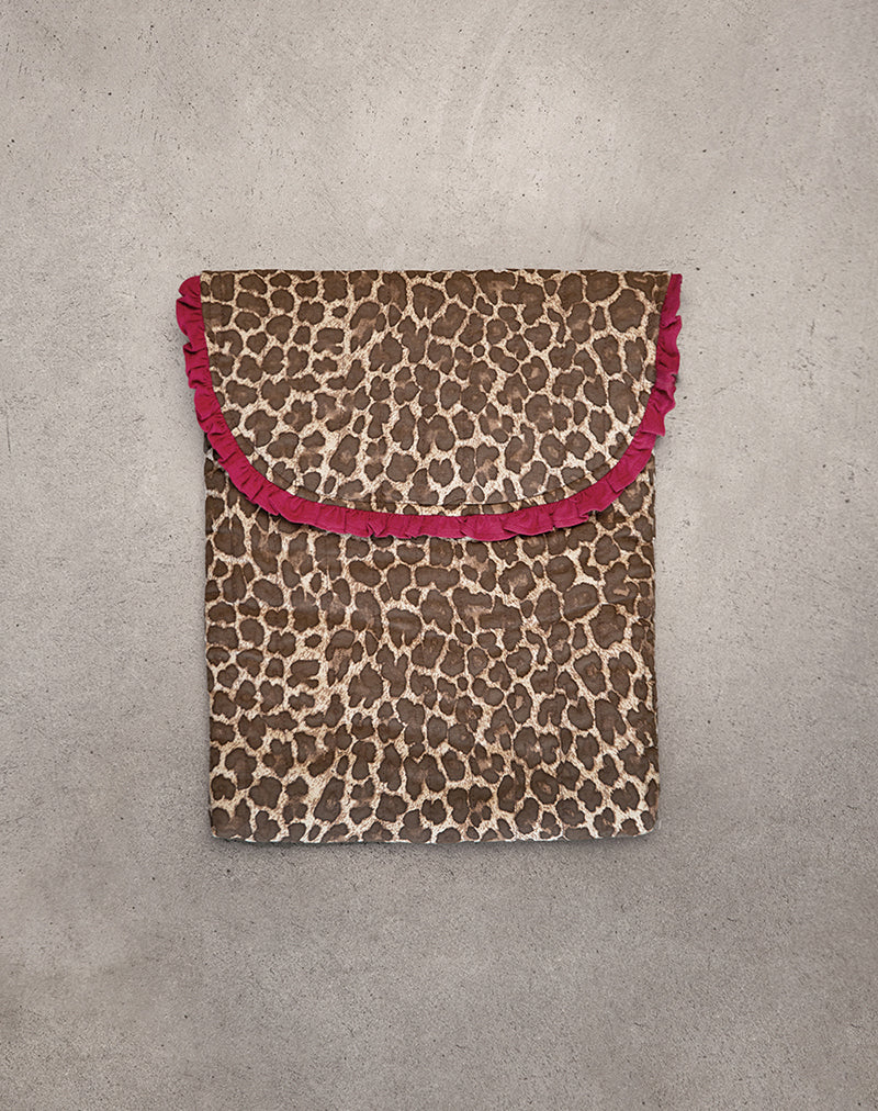 Borsa per computer portatile con stampa leopardata e balze rosse