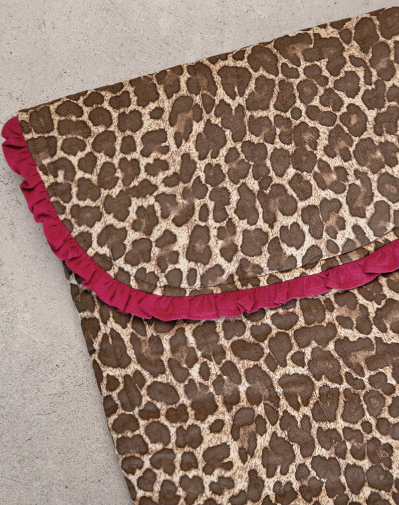 Borsa per computer portatile con stampa leopardata e balze rosse