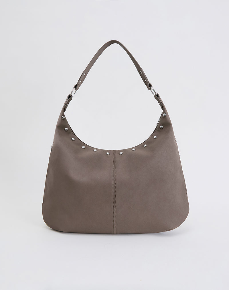 Borsa grande marrone con borchie