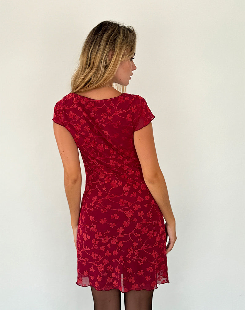 Immagine di Lashka Mini Abito in Rosso Grunge Floreale Flock