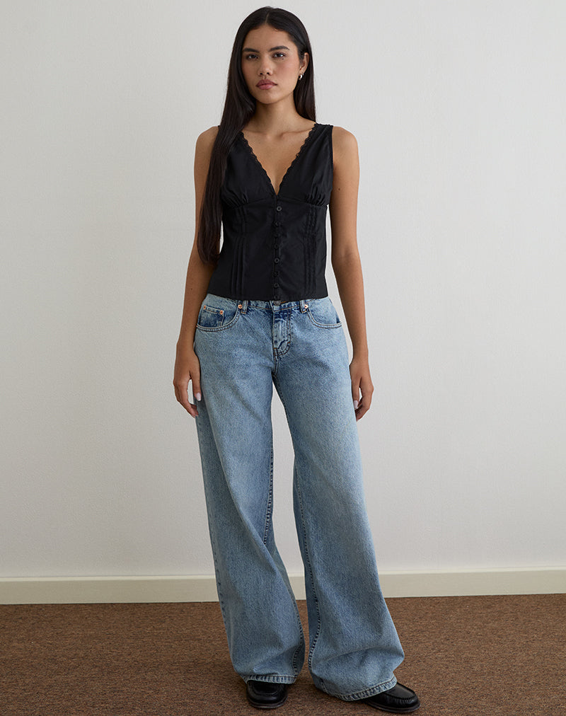 Lasily - Top corsetto con scollo a V in nero
