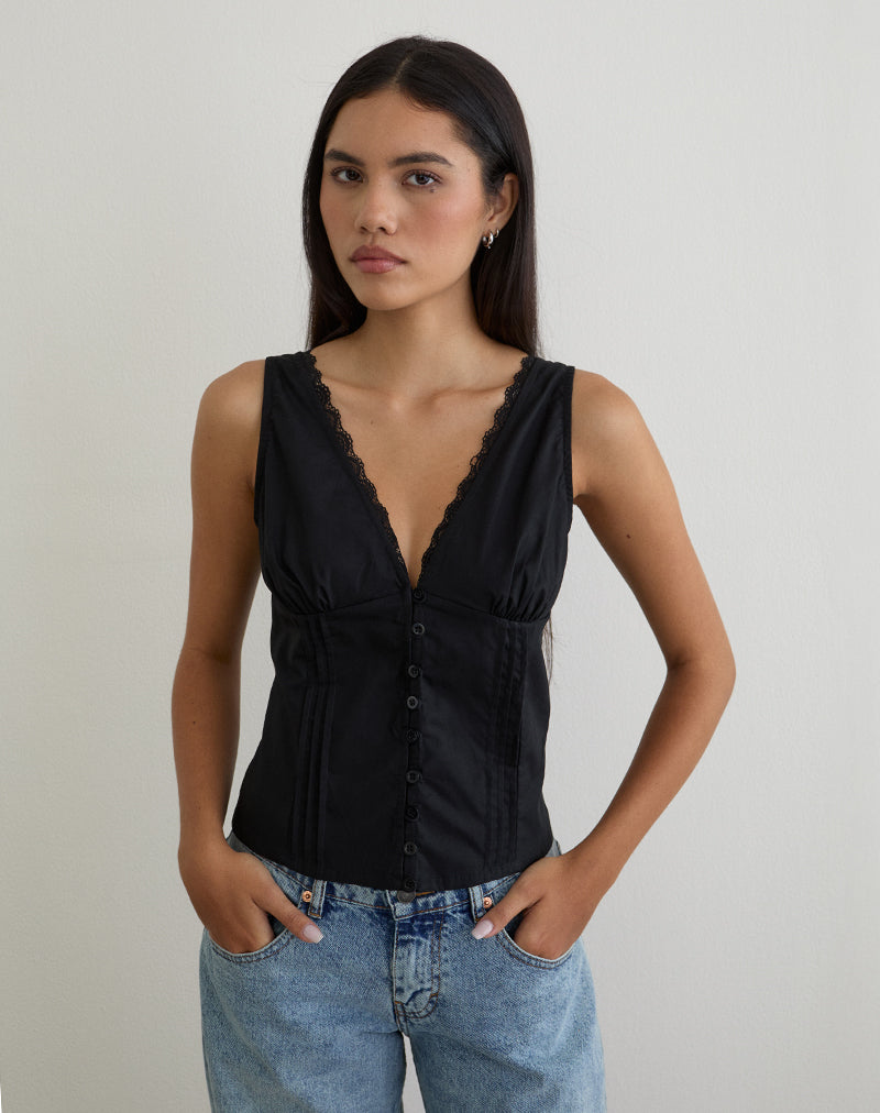Lasily - Top corsetto con scollo a V in nero