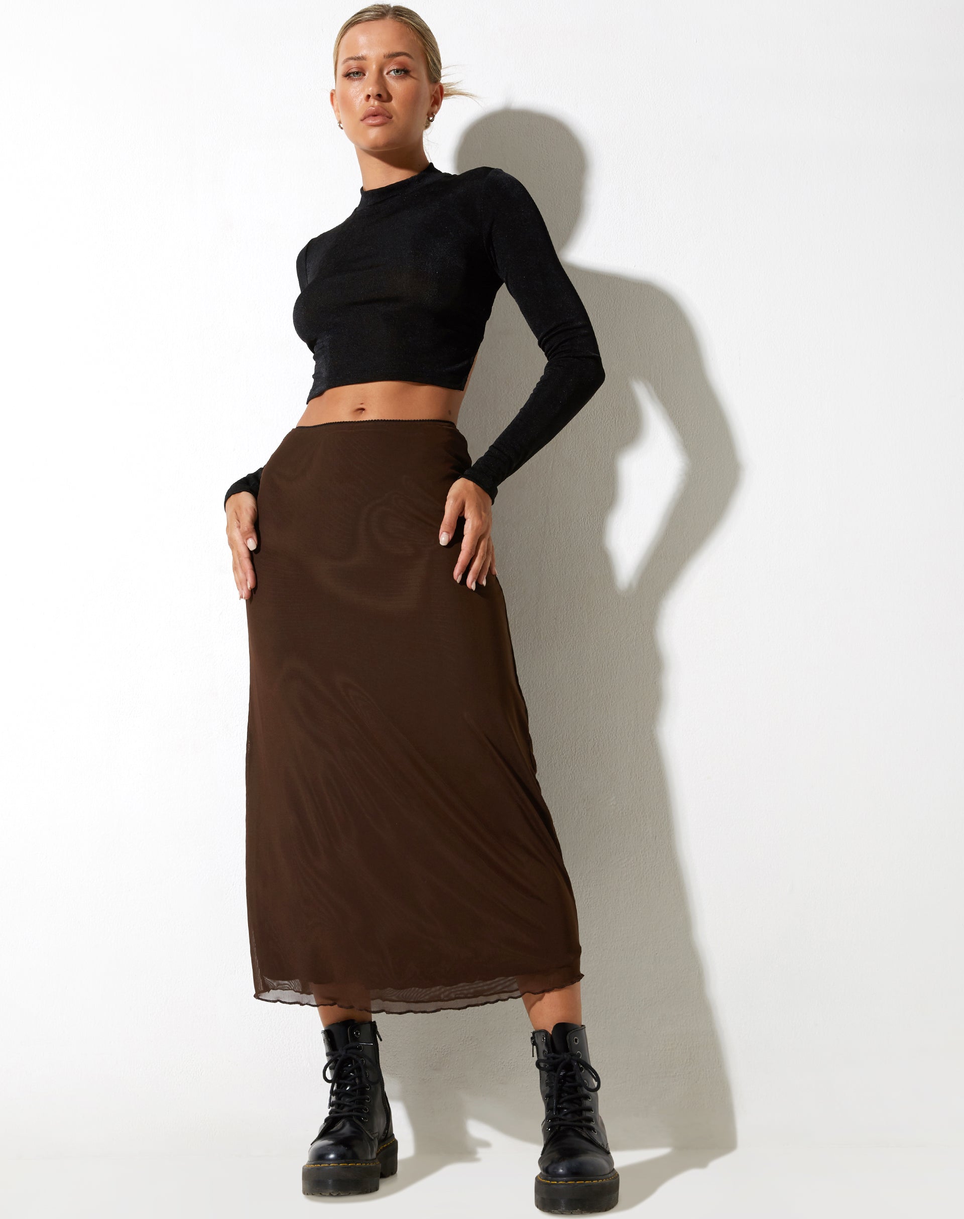 immagine di Lassie Midi Skirt in maglia marrone