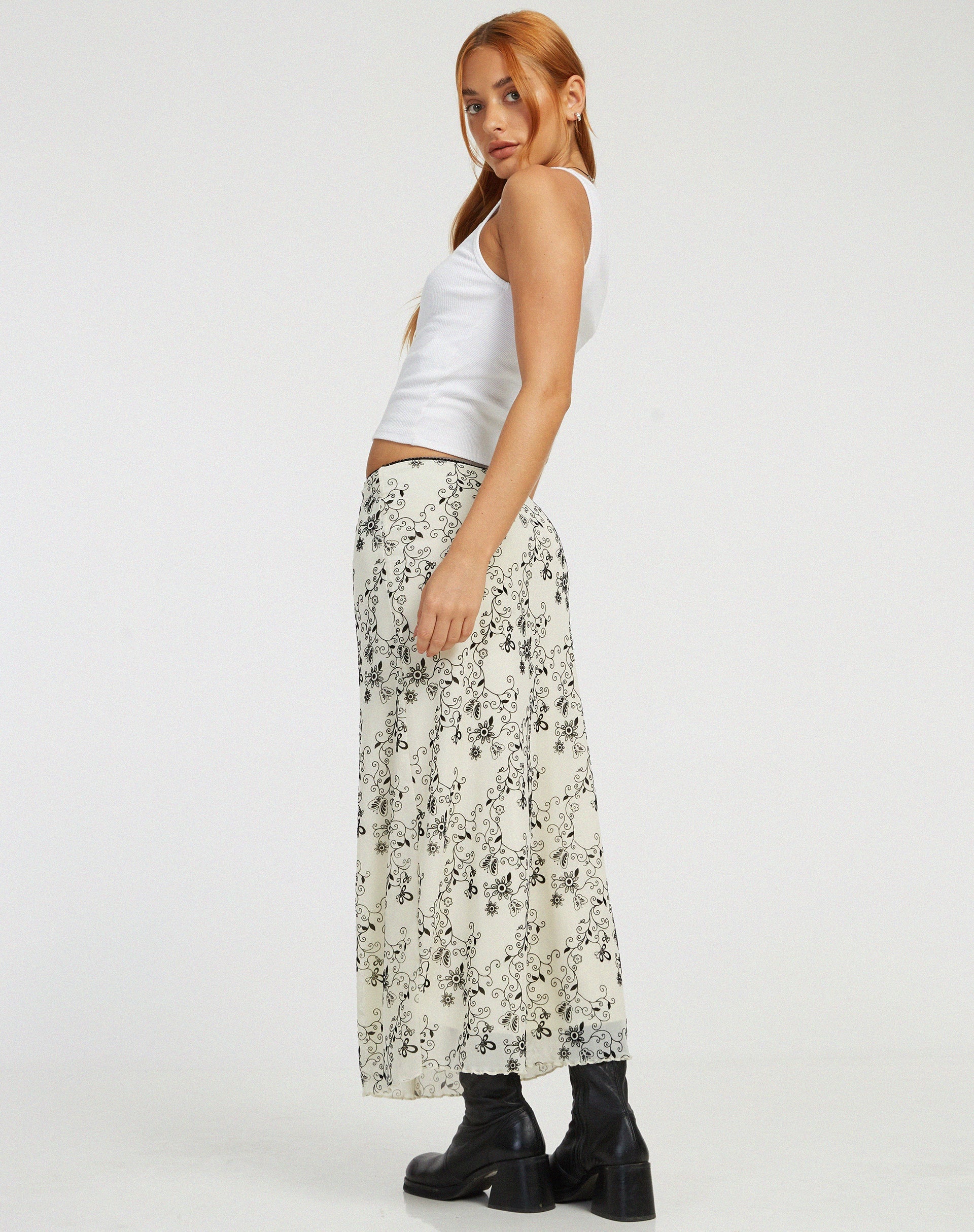 immagine di Lassie Maxi Skirt in Butterfly Vine Flock Bianco