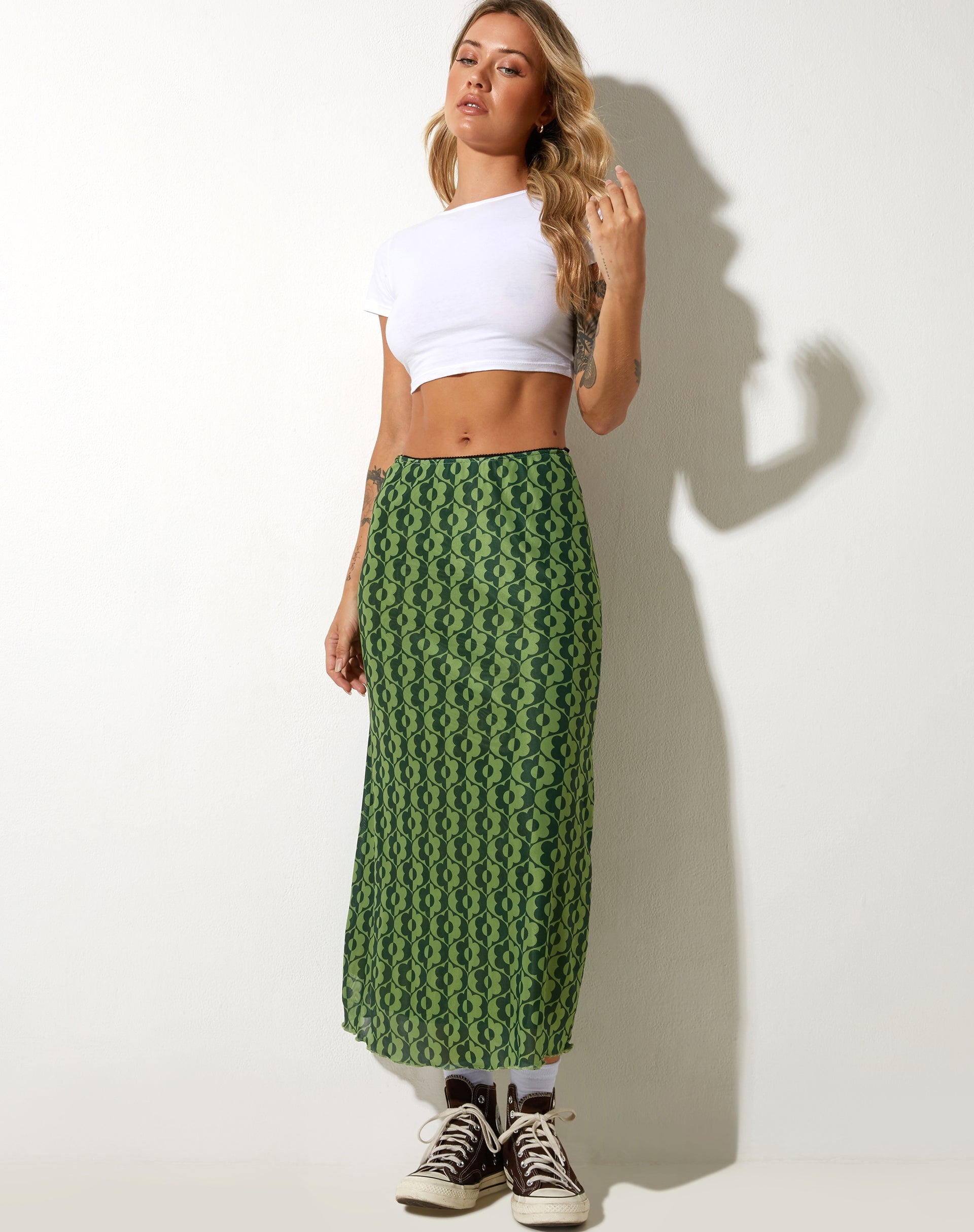 immagine di Lassie Midi Skirt in verde margherita ondulato