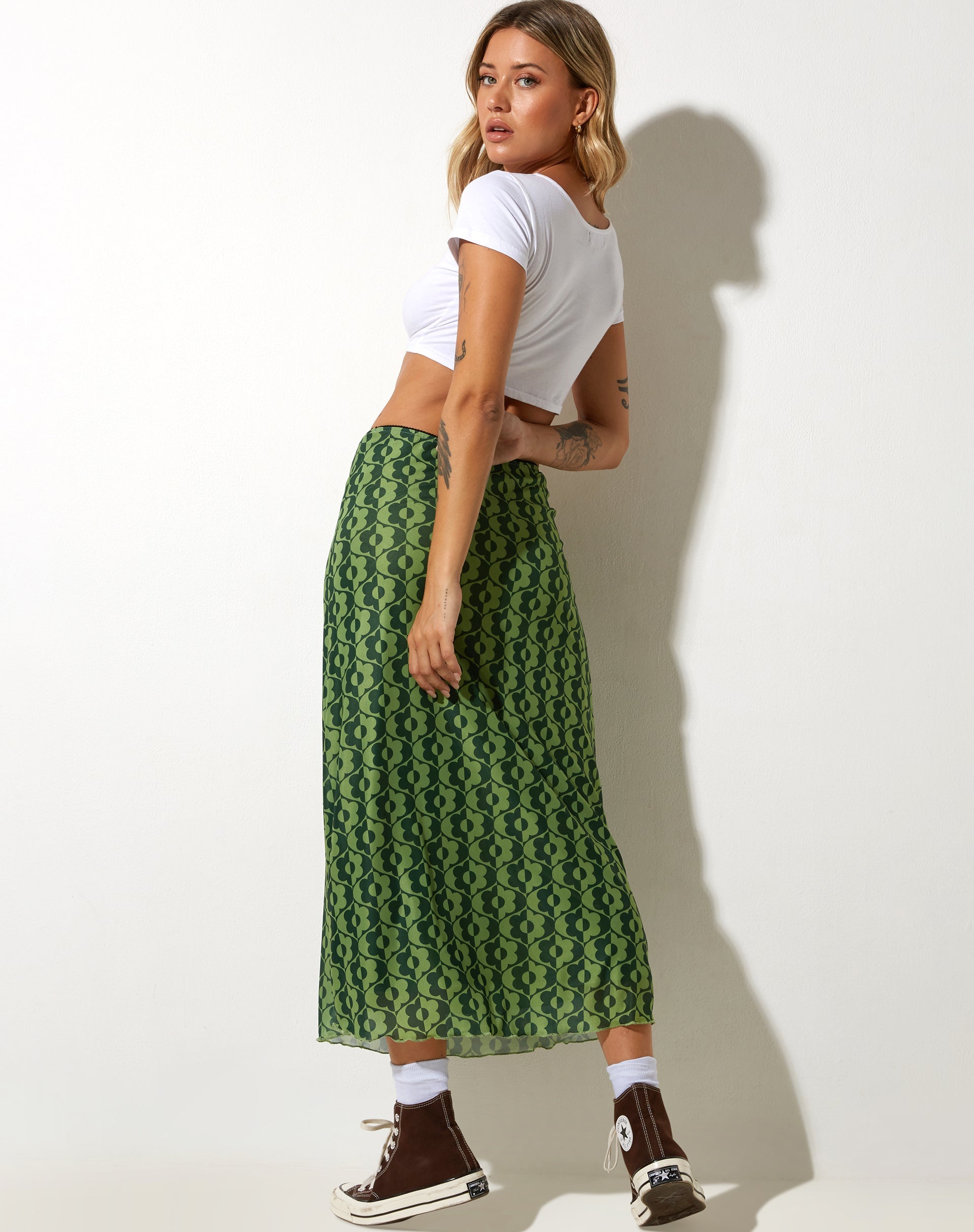 immagine di Lassie Midi Skirt in verde margherita ondulato