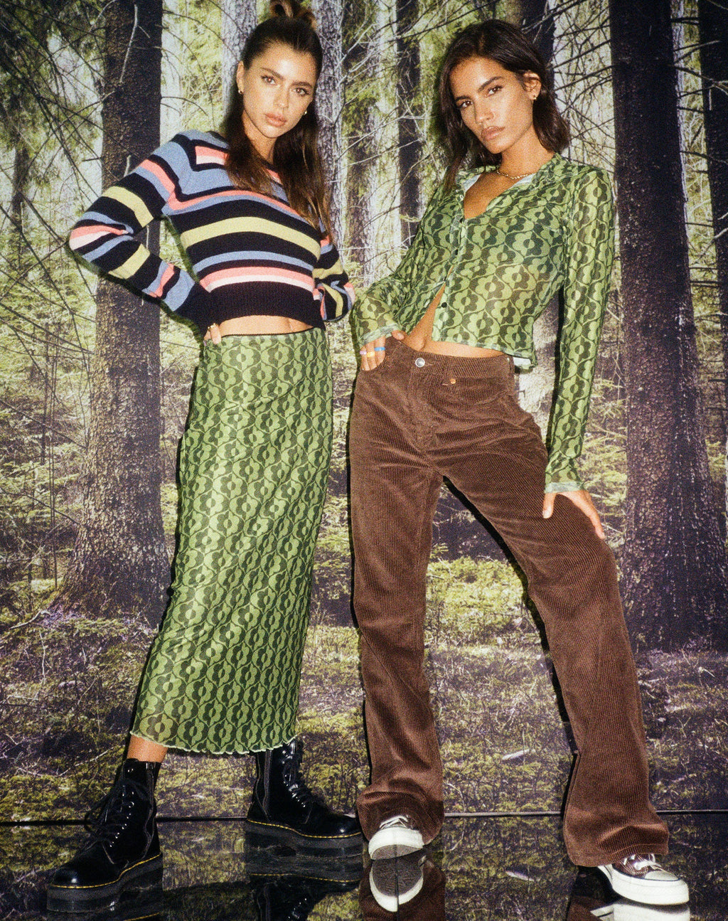 Gonna midi Lassie in verde margherita ondulato