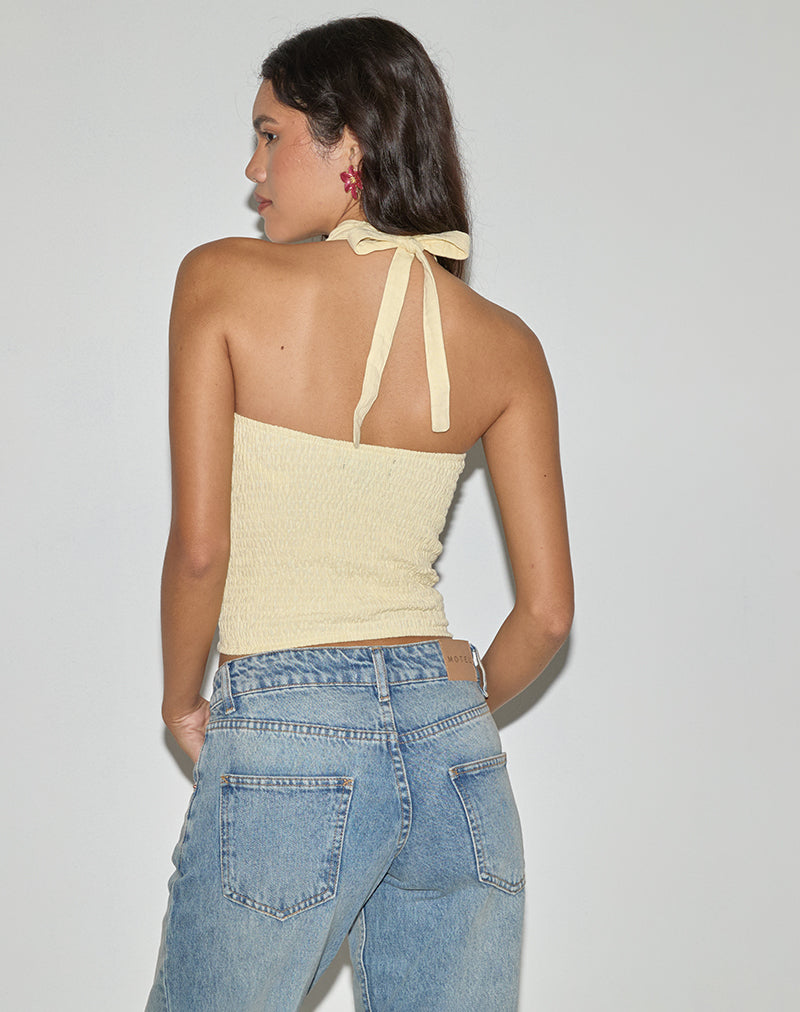 Immagine di Lasy Linen Wrap Halterneck Top in Lemon