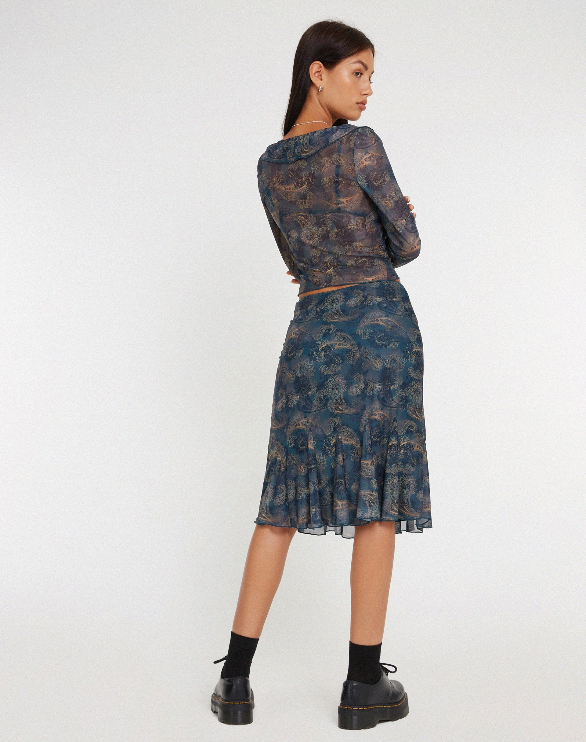 immagine di Latrix Gonna midi in rete con motivo Paisley blu tonale