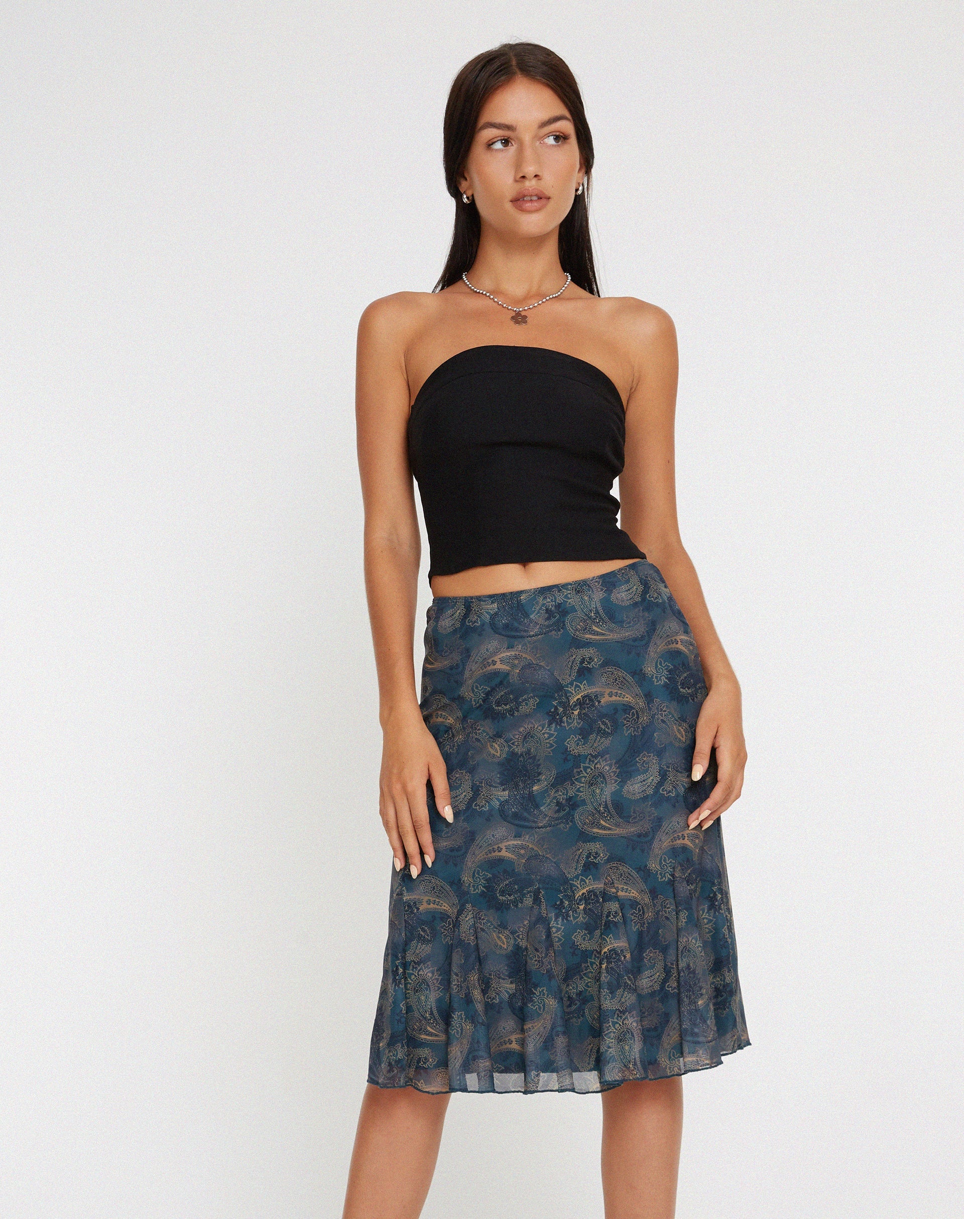 immagine di Latrix Gonna midi in rete con motivo Paisley blu tonale