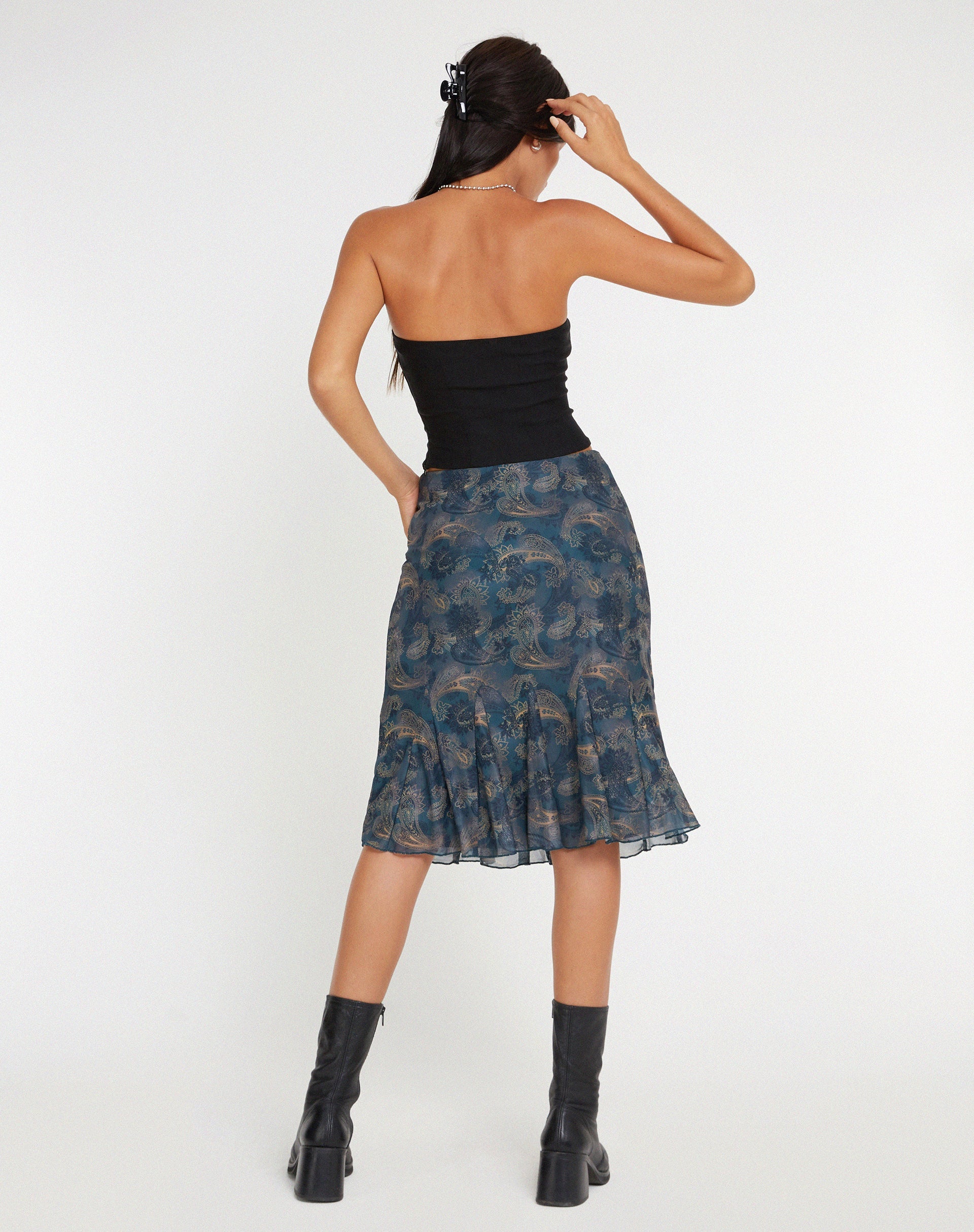 immagine di Latrix Gonna midi in rete con motivo Paisley blu tonale