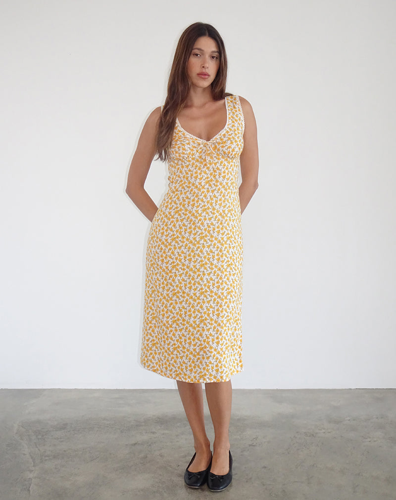 Lavisha - Vestito midi in giallo Cosmos Garden