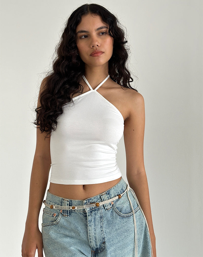 Top Layti con collo alto in bianco sporco