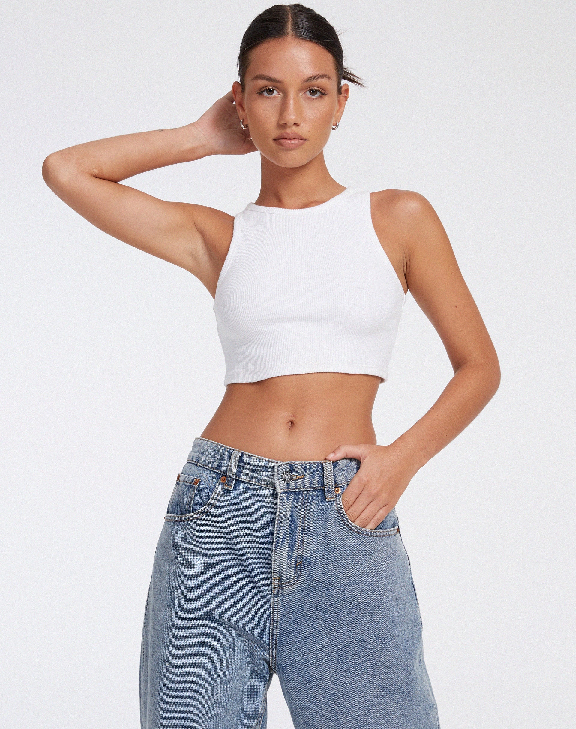 immagine di Leah Crop Top a coste bianco