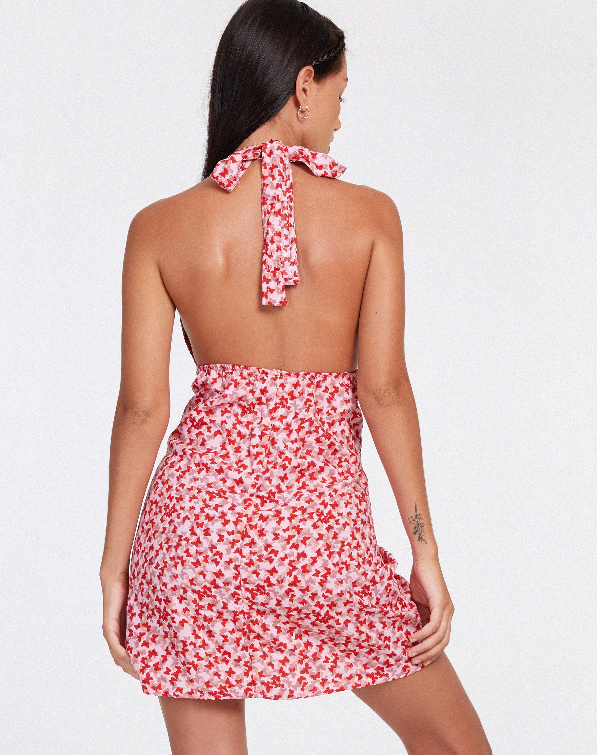immagine di Leana Mini Dress in Ditsy Butterfly Pesca e Rosso