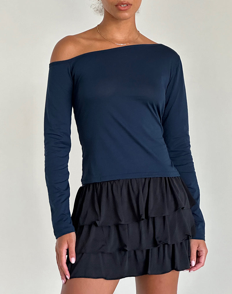 Ledez - Top asimmetrico in tessuto blu navy