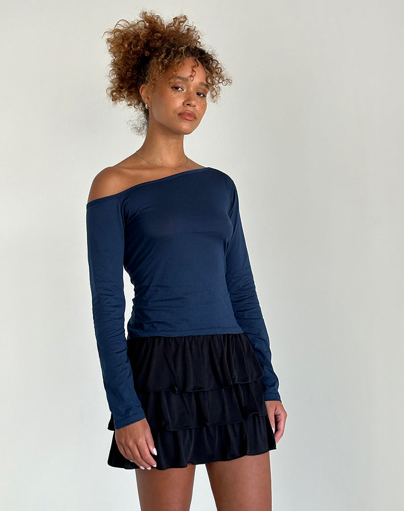 Ledez - Top asimmetrico in tessuto blu navy