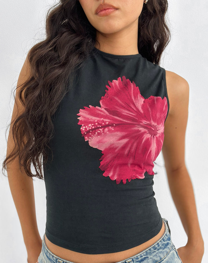 Top Leen in rosa ibisco nero
