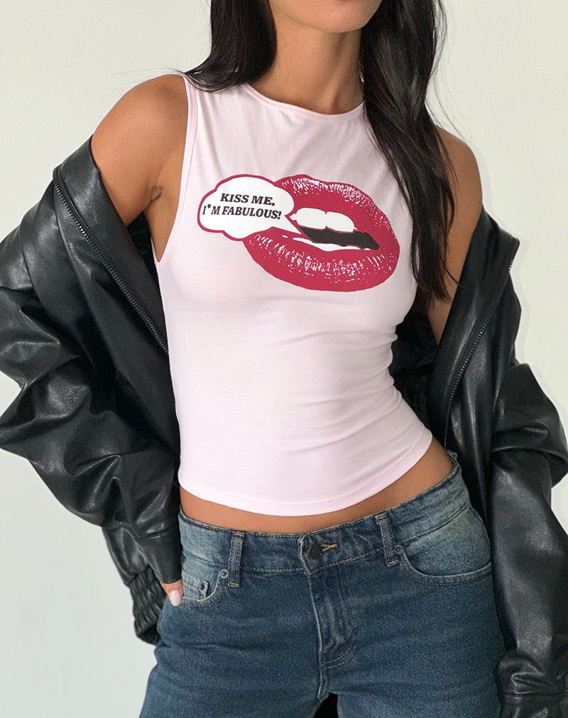 Canotta Leen in rosa con grafica Kiss Me I'm Fab