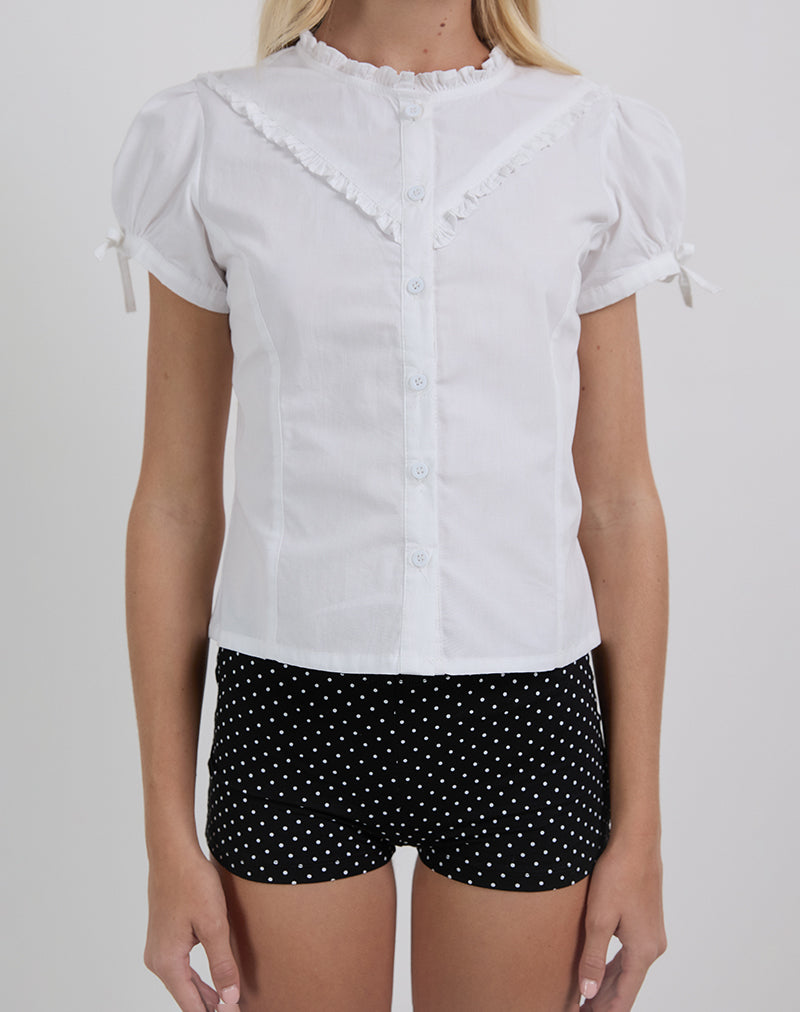 Immagine di Legra Camicia con collo a balze in popeline bianco