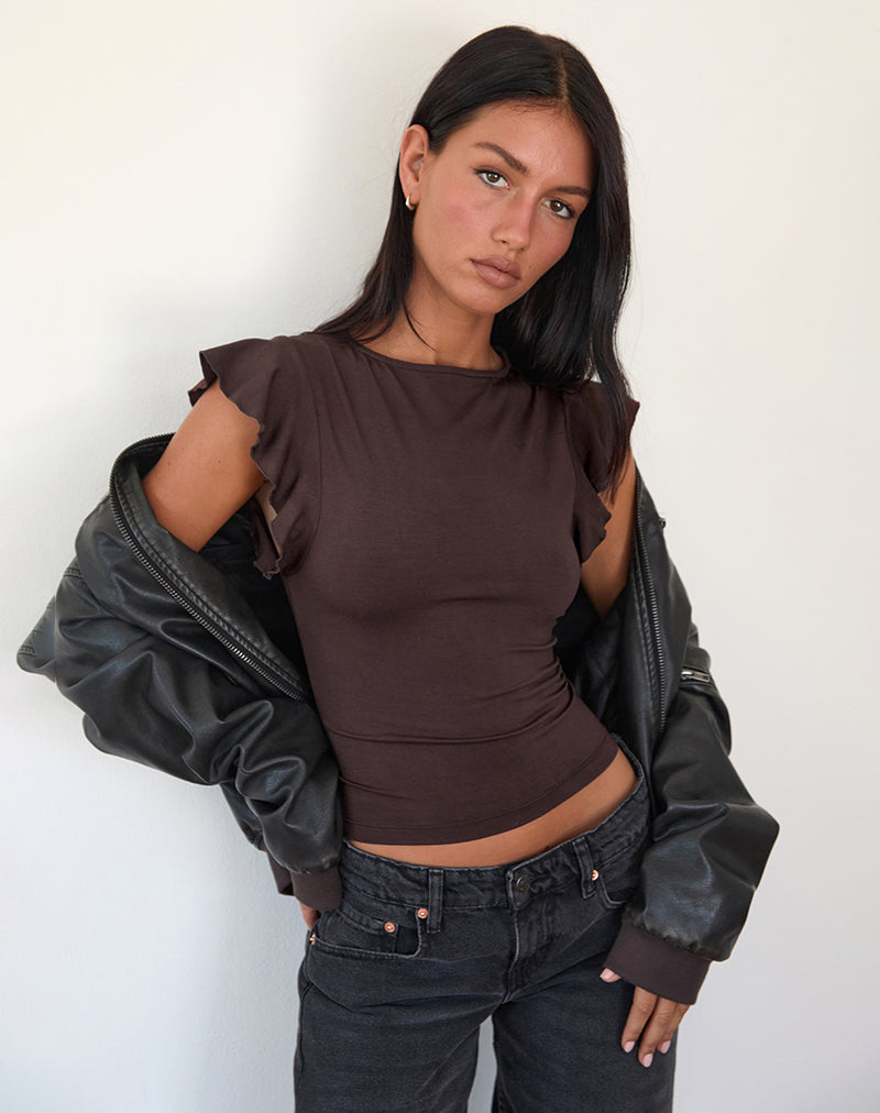 Immagine di Leisle Frill Top in cioccolato amaro