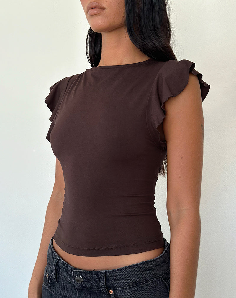 Immagine di Leisle Frill Top in cioccolato amaro